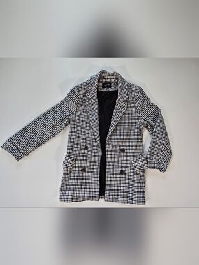 Love Tree Black and White Checked Double-Breasted Blazer Sz M
